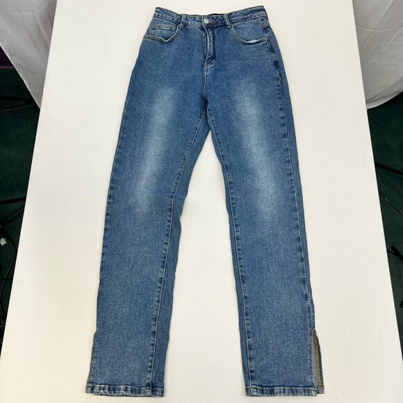 Kittenish Womens Straight Leg Jeans Ankle Slit Blue Stretch Denim Medium - Picture 1 of 9